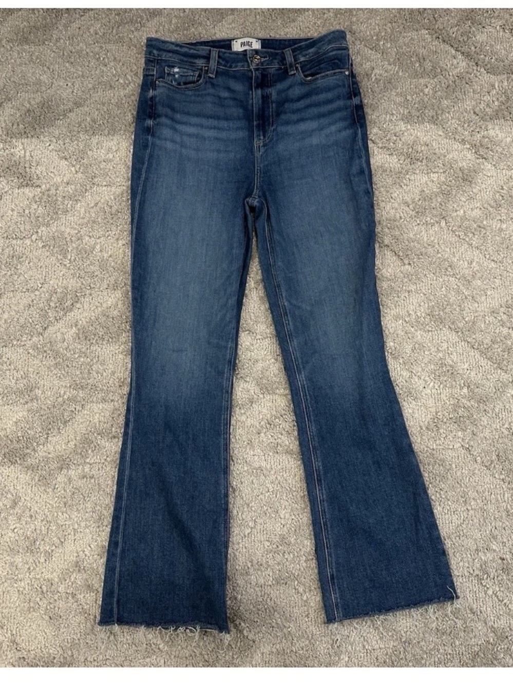 PAIGE Claudine High Waist Flared Fray Hem Jeans Painterly Distressed Sz 29
